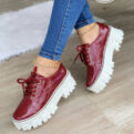Thick Heel Flat Platform Oxford Women Shoes Pink/Red/Black - Image 2